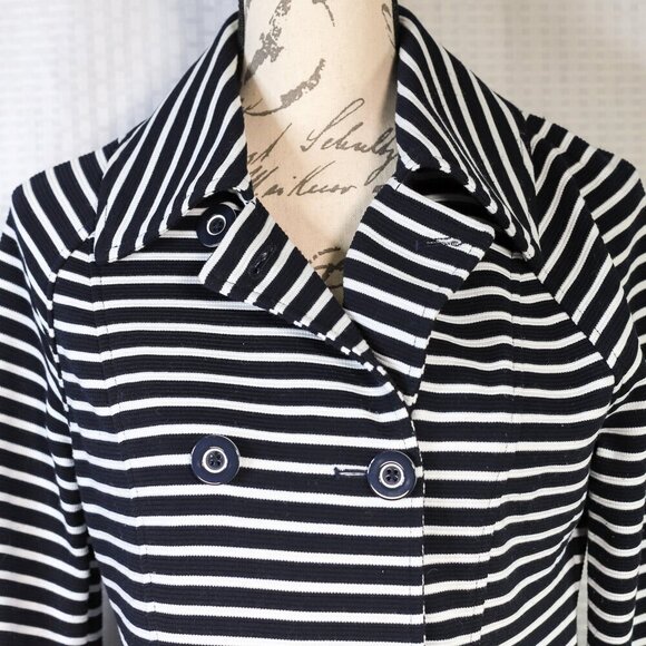 Cabi Size S blue/white stripe lightweight fitted nautical-themed jacket/trenchco - Picture 3 of 14